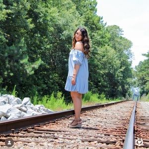 Off the shoulder light blue dress